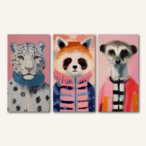 Tablou Canvas 3 Piese - Animale Pastel