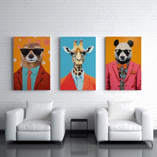 Tablou Canvas 3 Piese - Suit Up Animals - Detaliu Tablou Canvas nr. 30997