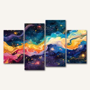 Tablou Canvas 4 Piese - Cosmic Fluid Art