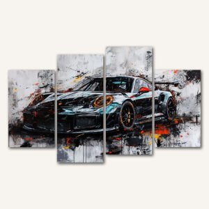 Tablou Canvas 4 Piese - Porsche 911 Abstract