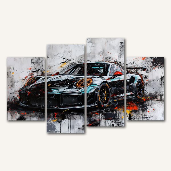 Tablou Canvas 4 Piese - Porsche 911 Abstract