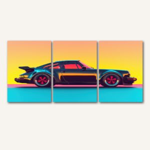 Tablou Canvas 3 Piese - Porsche Synthwave Retro