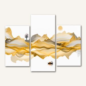 Tablou Canvas 3 Piese - Golden Zen Landscape
