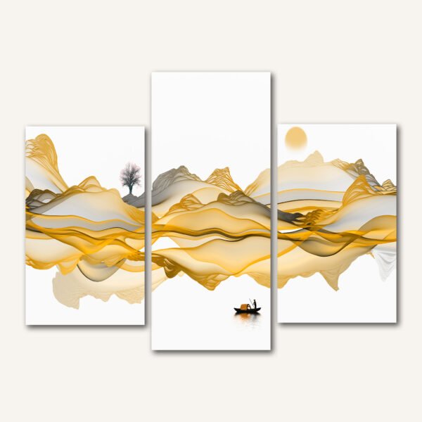 Tablou Canvas 3 Piese - Golden Zen Landscape