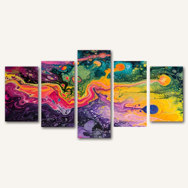 Tablou Canvas 5 Piese -  Neon Fluid Art