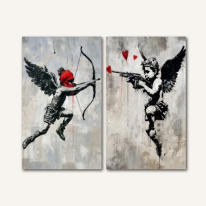 Tablou Canvas 2 Piese - Street Art Cupids