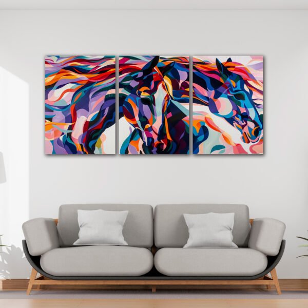 Tablou Canvas 3 Piese -  Abstract Horses - Detaliu Tablou Canvas nr. 31438