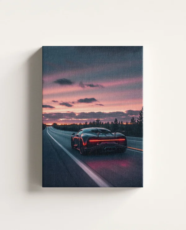 Tablou Canvas Bugatti Chiron - Viteză la Apus