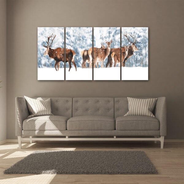 Tablou Canvas 4 Piese - Winter Deers - Detaliu Tablou Canvas nr. 31480