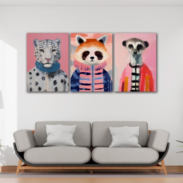 Tablou Canvas 3 Piese - Animale Pastel - Detaliu Tablou Canvas nr. 31459
