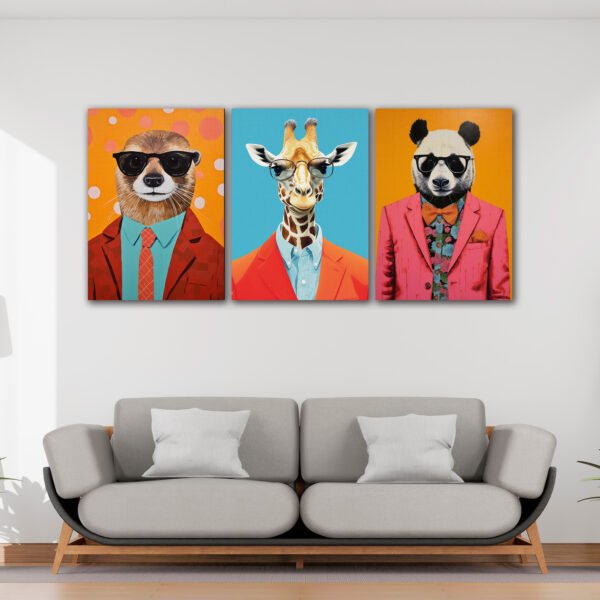 Tablou Canvas 3 Piese - Suit Up Animals - Detaliu Tablou Canvas nr. 31461