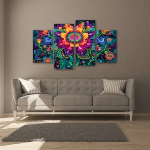 Tablou Canvas 4 Piese - Neon Mandala Flower - Detaliu Tablou Canvas nr. 31468