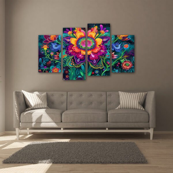 Tablou Canvas 4 Piese - Neon Mandala Flower - Detaliu Tablou Canvas nr. 31468