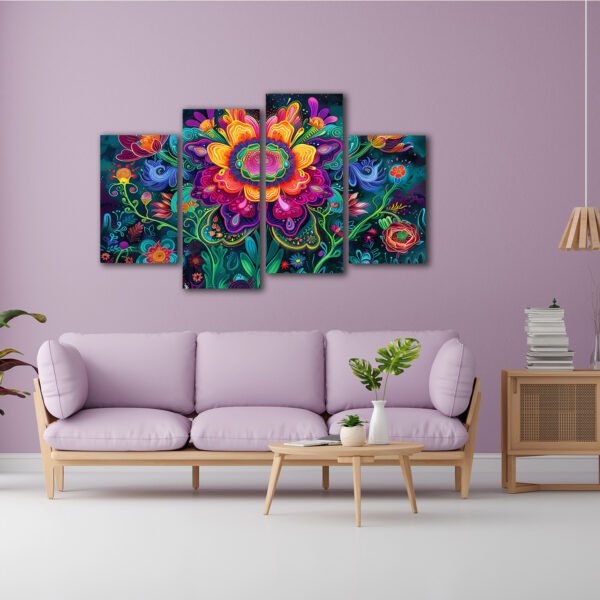 Tablou Canvas 4 Piese - Neon Mandala Flower - Detaliu Tablou Canvas nr. 31469