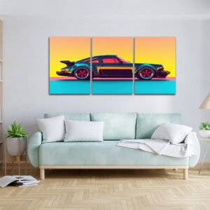 Tablou Canvas 3 Piese - Porsche Synthwave Retro - Detaliu Tablou Canvas nr. 31444