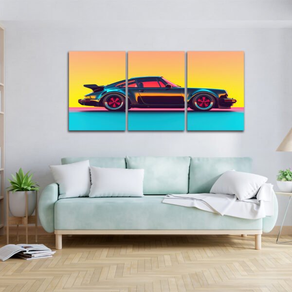 Tablou Canvas 3 Piese - Porsche Synthwave Retro - Detaliu Tablou Canvas nr. 31444