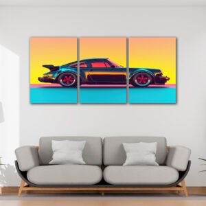 Tablou Canvas 3 Piese - Porsche Synthwave Retro - Detaliu Tablou Canvas nr. 31445