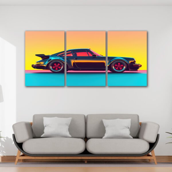 Tablou Canvas 3 Piese - Porsche Synthwave Retro - Detaliu Tablou Canvas nr. 31445