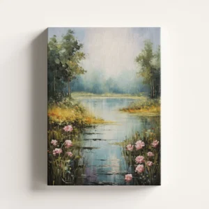 Tablou Canvas Lacul cu Flori Roz