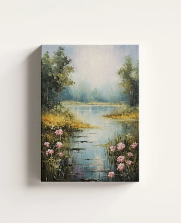 Tablou Canvas Lacul cu Flori Roz