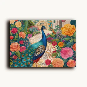 Tablou Canvas Păun Regal în Grădină Mediteraneană - Detaliu Tablou Canvas nr. 27166