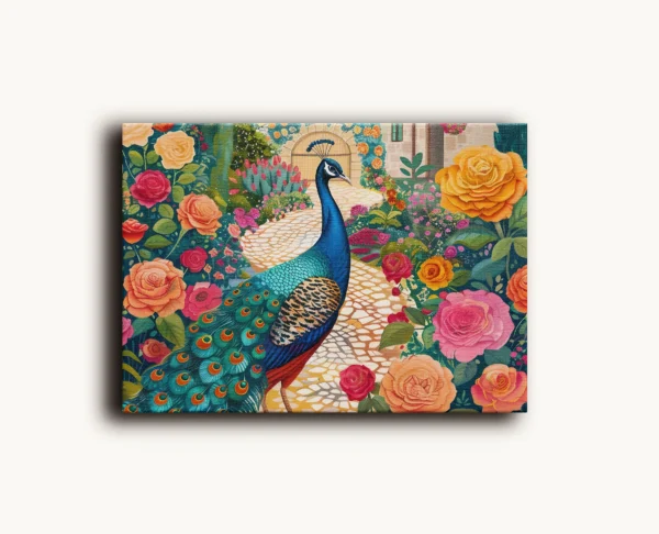 Tablou Canvas Păun Regal în Grădină Mediteraneană - Detaliu Tablou Canvas nr. 27166