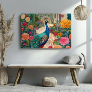Tablou Canvas Păun Regal în Grădină Mediteraneană - Detaliu Tablou Canvas nr. 27167
