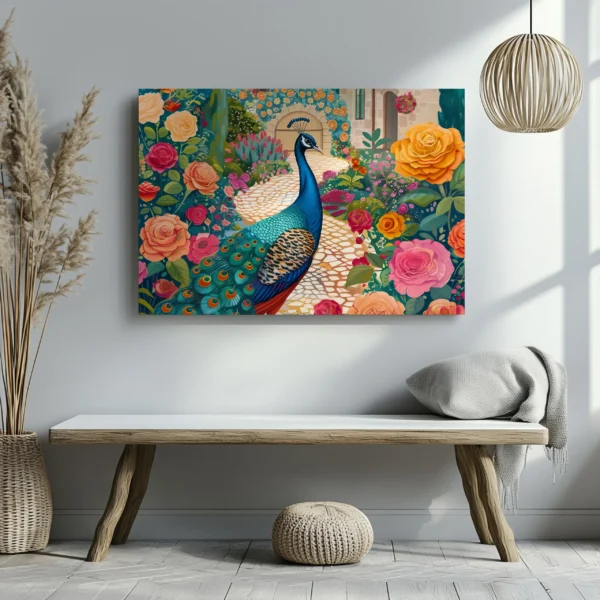 Tablou Canvas Păun Regal în Grădină Mediteraneană - Detaliu Tablou Canvas nr. 27167