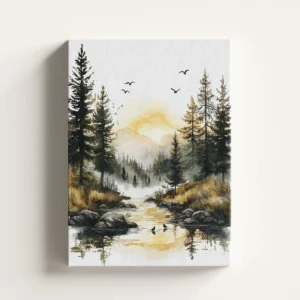 Tablou Canvas Pădure de Pini la Răsărit
