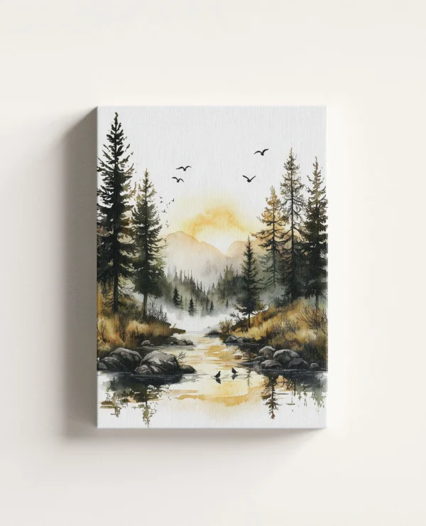 Tablou Canvas Pădure de Pini la Răsărit